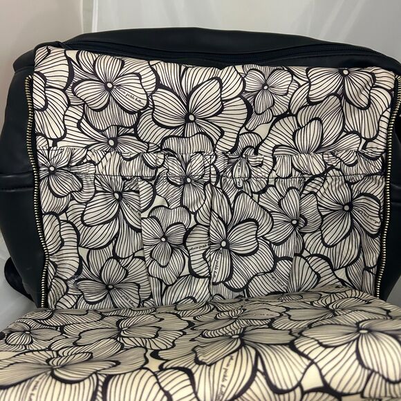 Petunia Pickle Bottom Black Vegan Leather Backpack Floral Lining Changing Pad - Picture 11 of 11